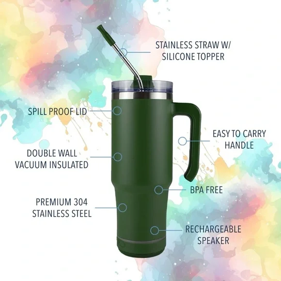 30 oz Bluetooth Speaker Mug HUNTER GREEN - Picture 4 of 8